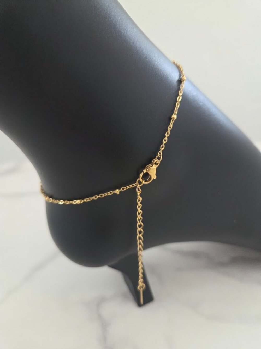 Gold Chain Anklet with Crown and Rhinestone Charms Delicate Beach Jewelry - Picture 9 of 13